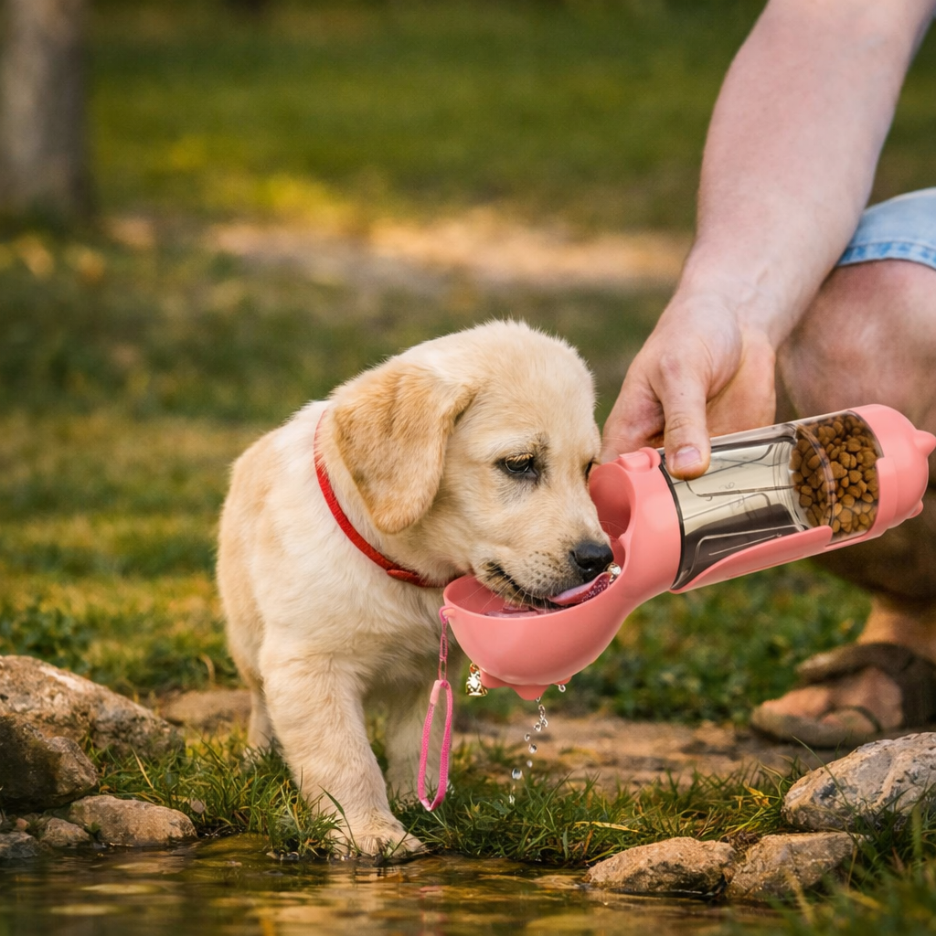 Portable Pet Water Bottle, Food Feeder & Garbage Bags